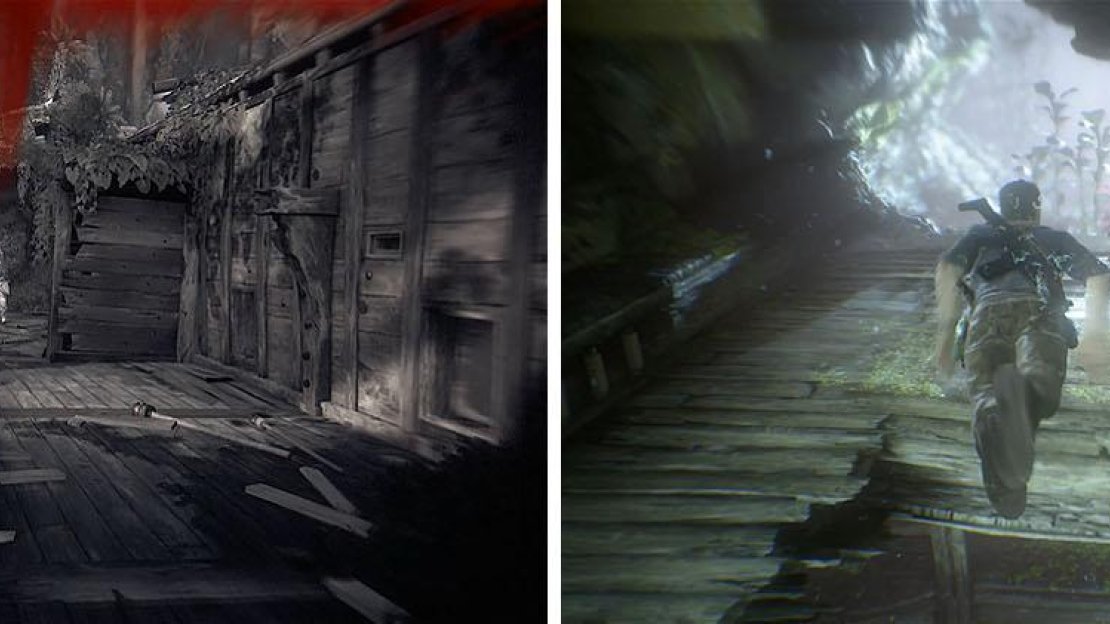 Defeat the DShK with grenades or a rocket launcher (left). You’ll then need to swim through the hull of the sinking ship (right).