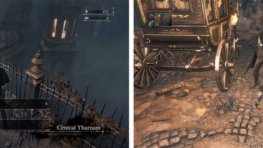 Pick up the Blood Vials before you encounter the first Huntsman in Central Yharnam.