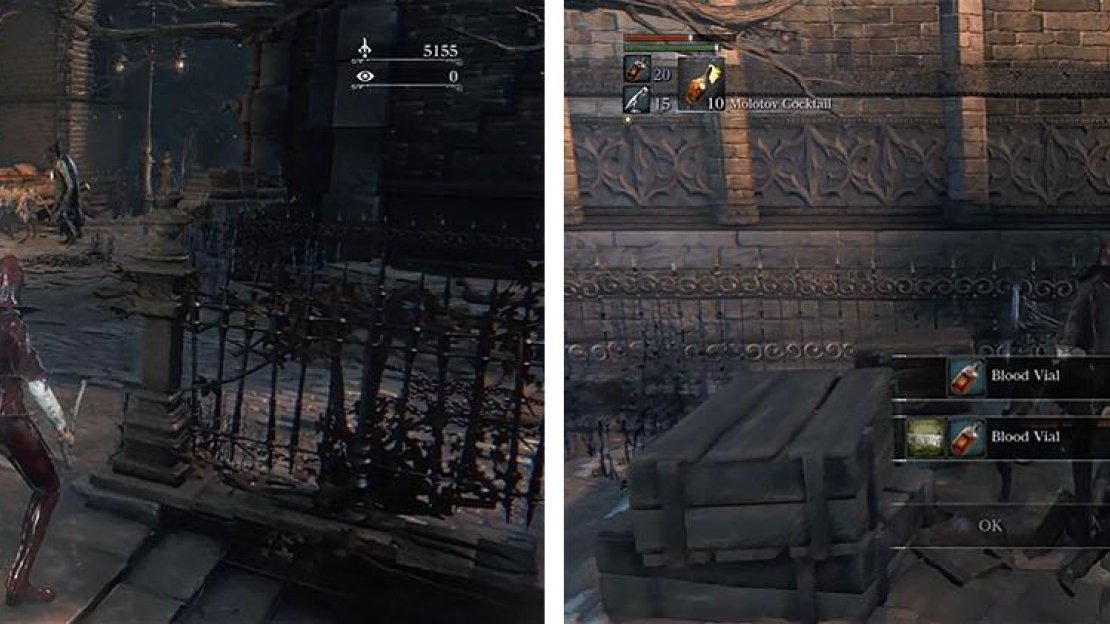 Lure the Rabid Dogs out of the courtyard carefully and then pick up the Blood Vials nearby.
