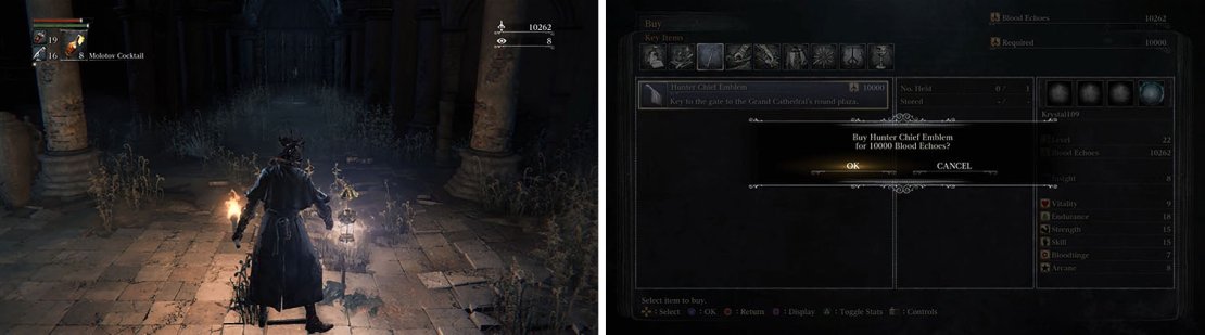Use the Old Yharnam lamp to return to Hunter&rsquo;s Dream and purchase the Key Item.