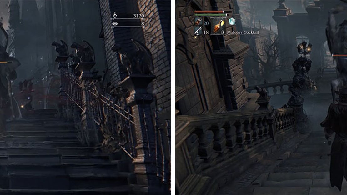Defeat the Church Servants and the Giant on the main staircase before heading to the plaza.