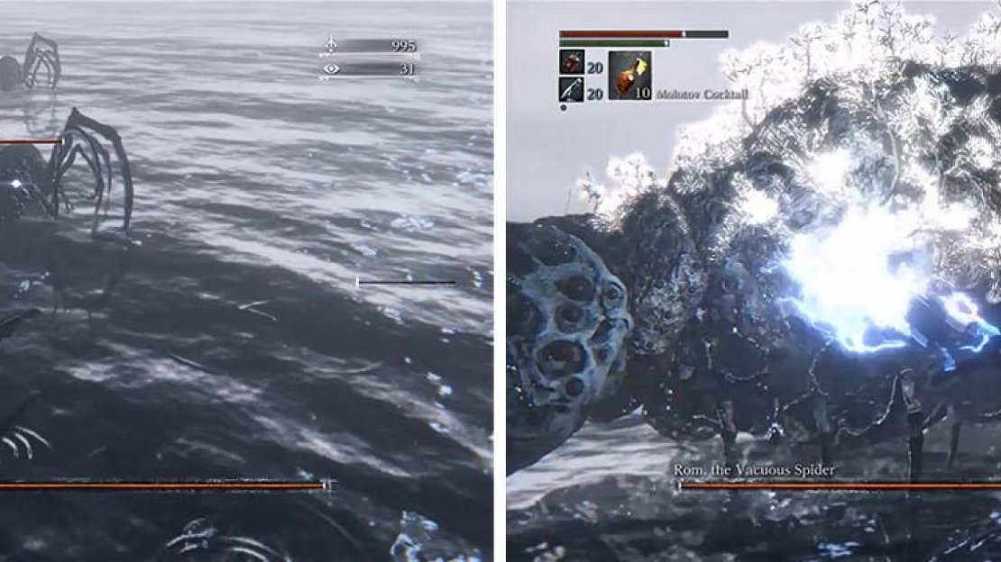 Ignore Rom and focus on his dangerous children first (left). Once they are dead lay into Rom’s side with a Lightning weapon to do massive damage (right).
