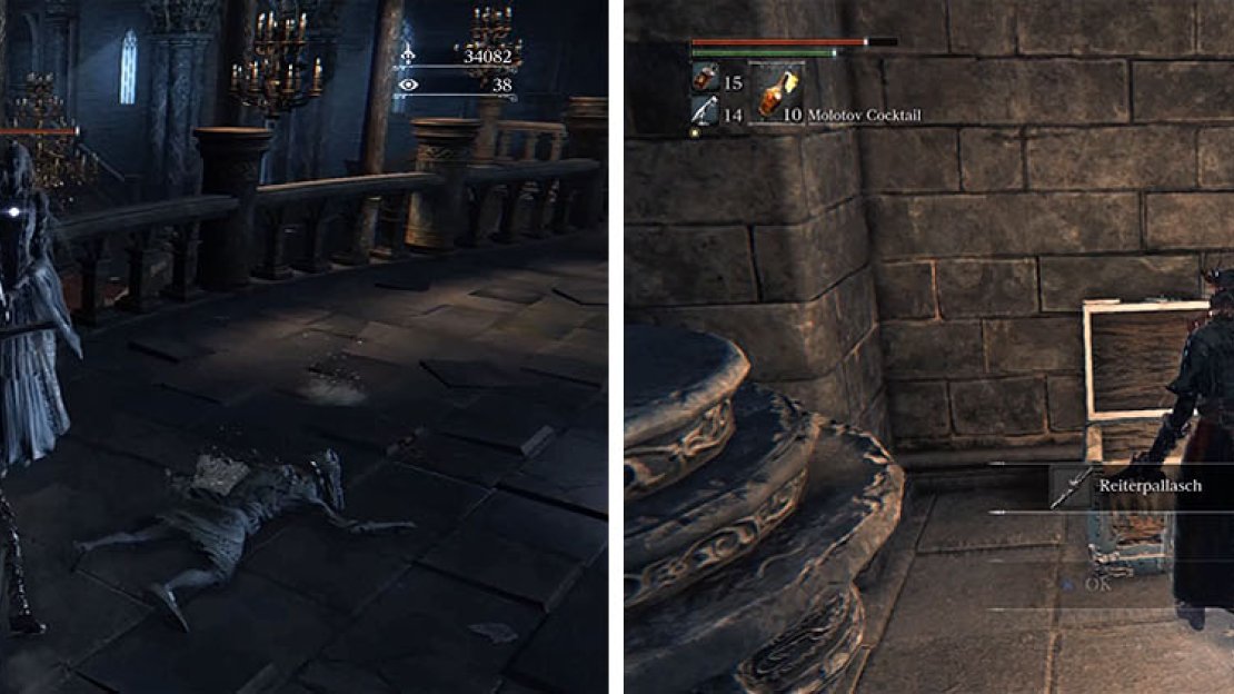 Once you pick up an item the spirits will spawn, so enjoy picking up the Reiterpallash.