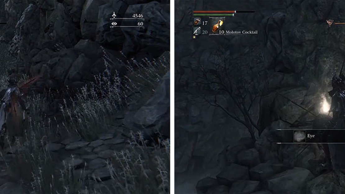 Head down the right path to grab the Eye Rune near some Giants and light the lamp.