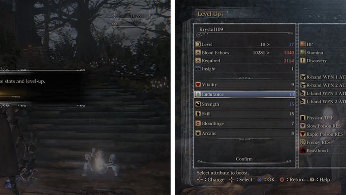 Speak with the Doll in Hunter’s Dream to exchange Blood Echoes for levels.