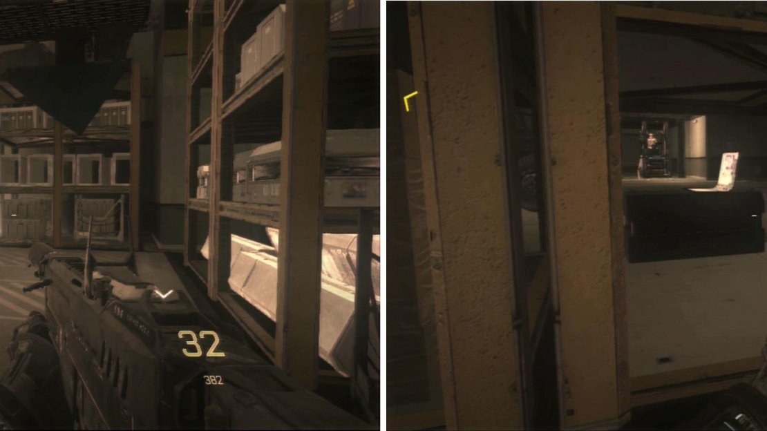 Before going to eavesdrop on Irons and before following Cormack, check to the right underneath the shelves to find your Intel.