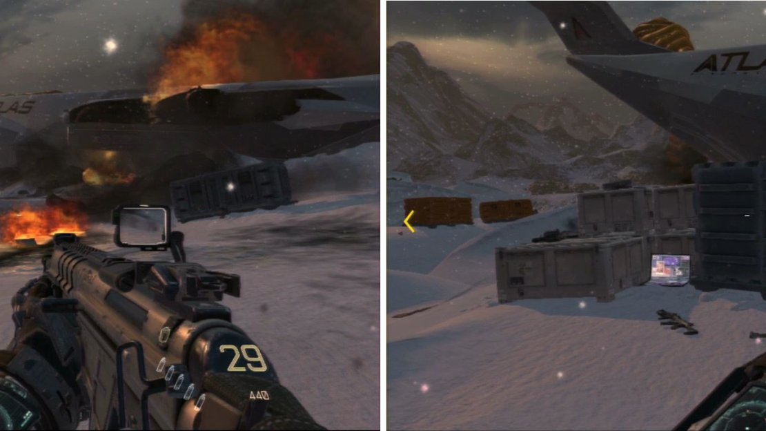 When you start the mission you’ll see some crates on the left side of the place. The Intel is in between them.