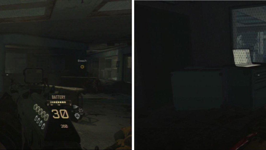 Before breaching the door to your target, search the rooms on the left to find the Intel.