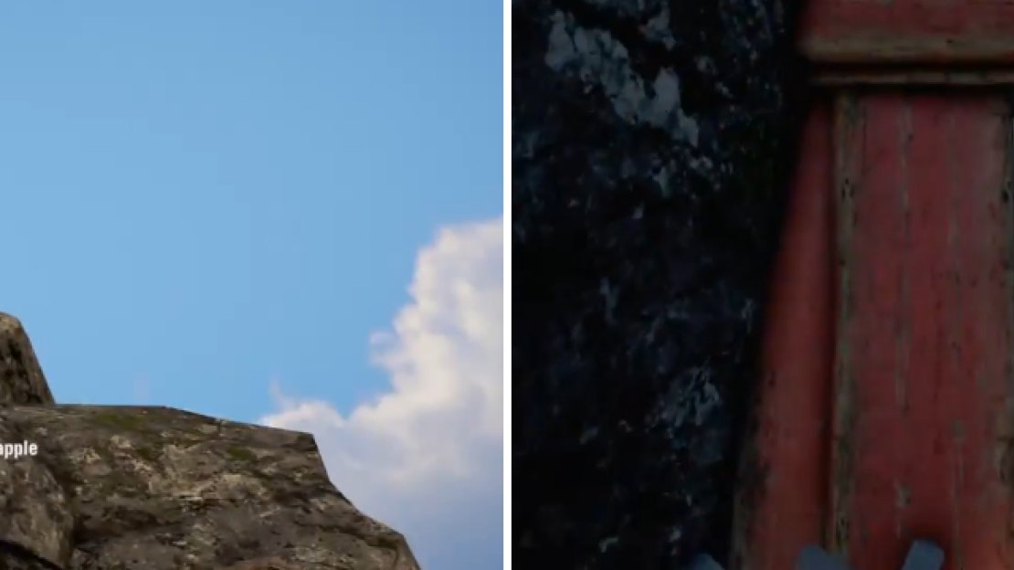 Use the grapple point (left) to find the alternate entrance to the arena (right).