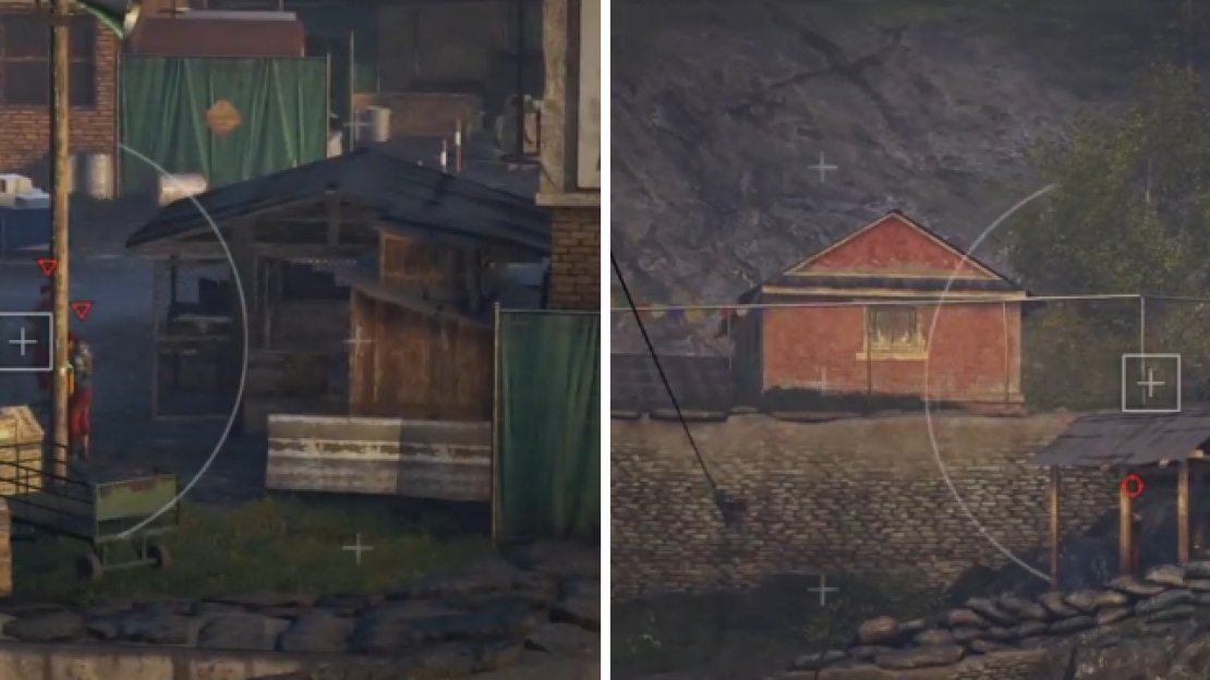 You cannot alert the commander (left), else you will fail. Also, don’t forget about the sniper located on the hill (right).