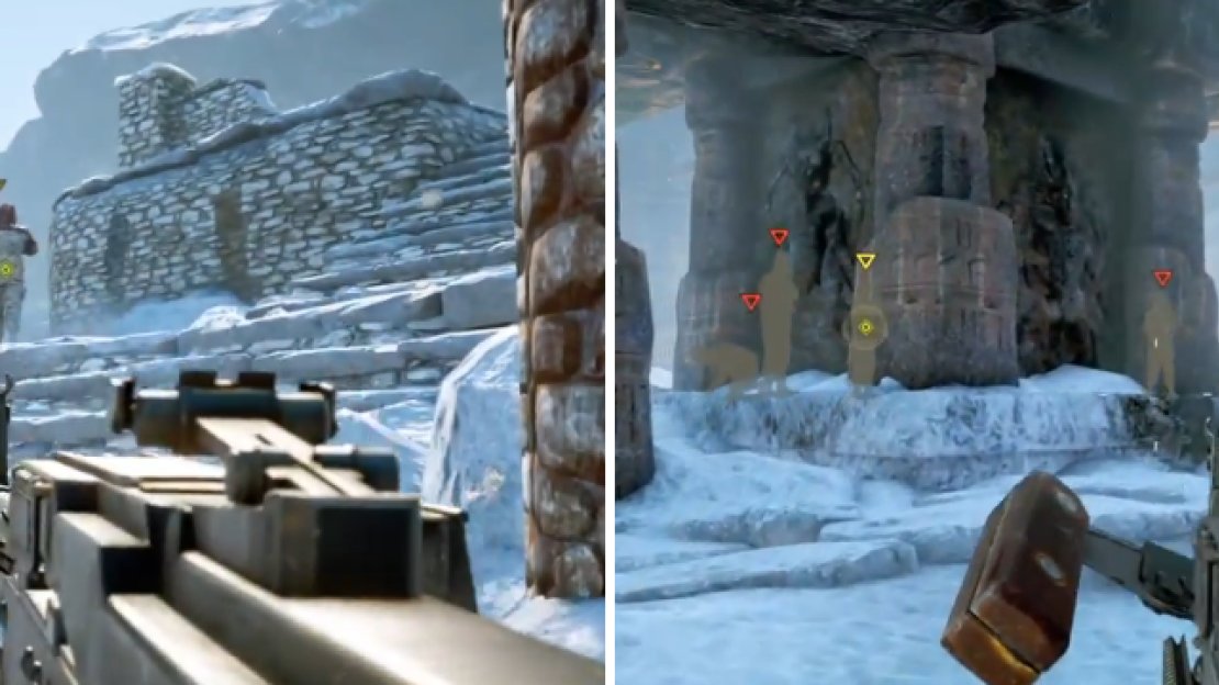 Your goal is to kill the lieutenant with your knife, so use any opportunity when you can. Otherwise, you might end up with a difficult situation, like in the right screenshot.