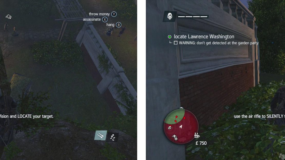 From the viewpoint, check out the gate to the right (left). Use the bushes through here to move up to the gazebo (right).