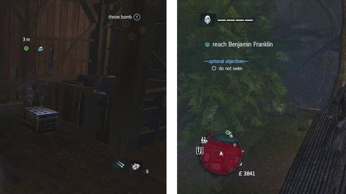 Once you have looted the chest in the barn (left) and then return across the river (right) to our friends.