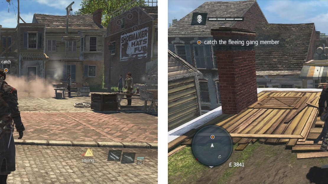 Avoid the smoke when the bad guy drops it (left) and chase him down (right).