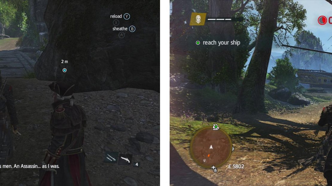 After killing the snipers, regroup with your friends (left) and make a run for the ship (right).