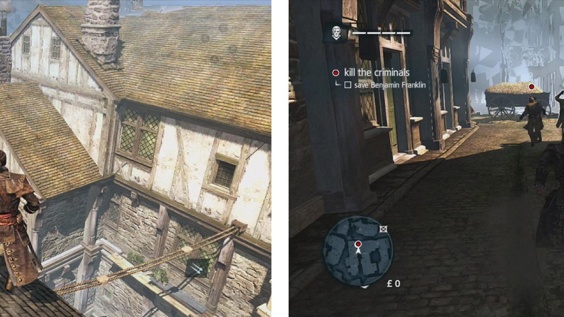 Make your way over to the green marker (left) and then chase down and kill the targets (right).