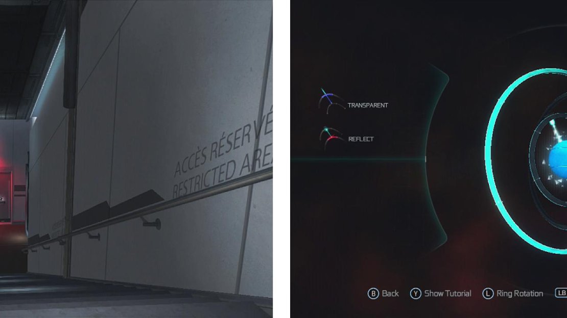 Find the computer in need of repair down the stairs (left). Organise the rings as such (right) to solve the puzzle.