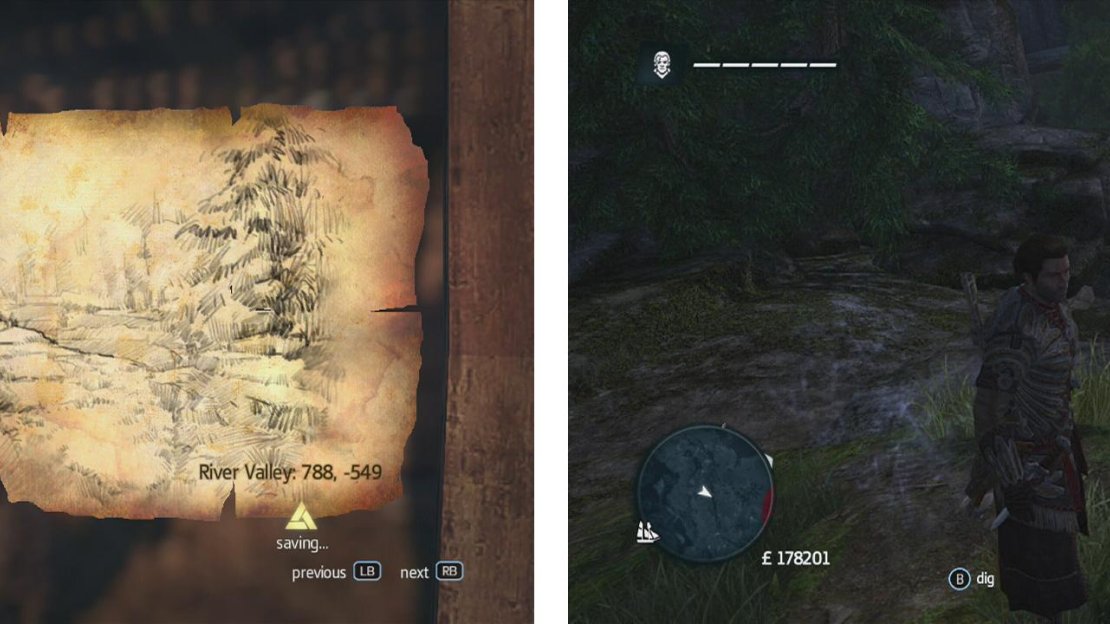 Go to the co-ordinates on the map (left) and find the location drawn (right) to find a dig spot.