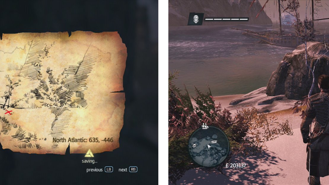 Go to the co-ordinates on the map (left) and find the location drawn (right) to find a dig spot.