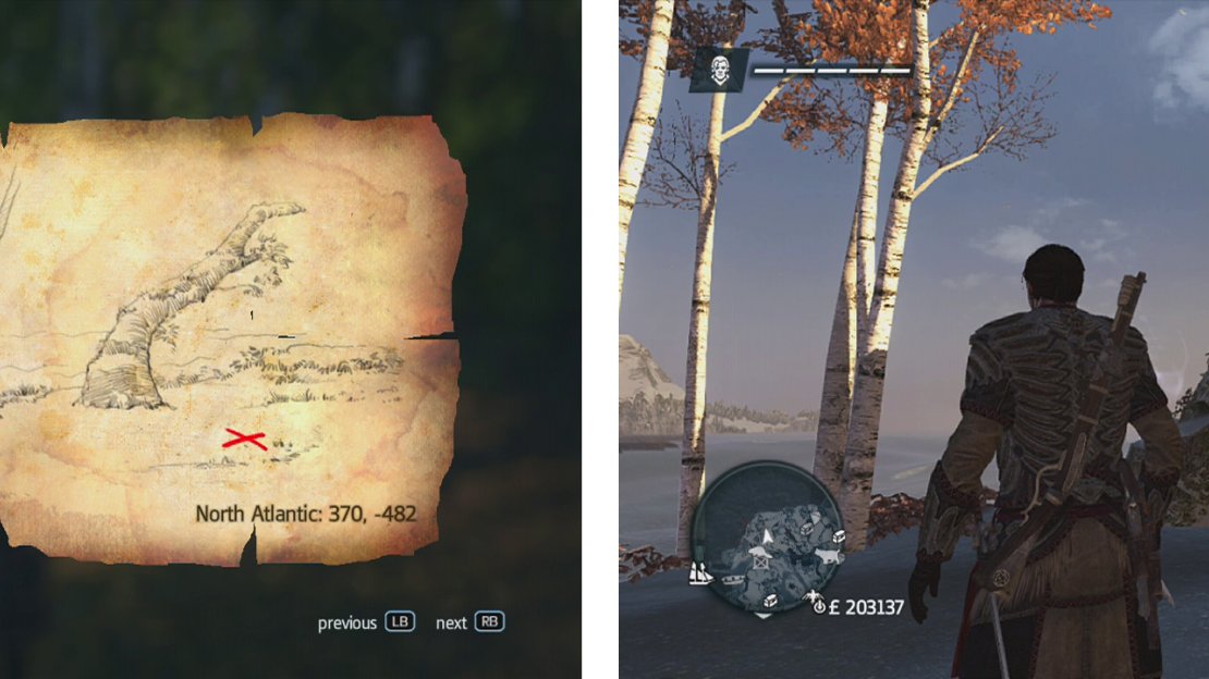 Go to the co-ordinates on the map (left) and find the location drawn (right) to find a dig spot.