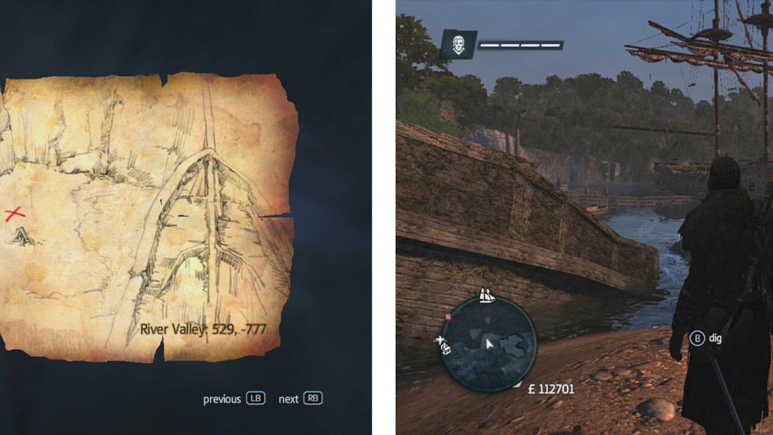 Go to the co-ordinates on the map (left) and find the location drawn (right) to find a dig spot.