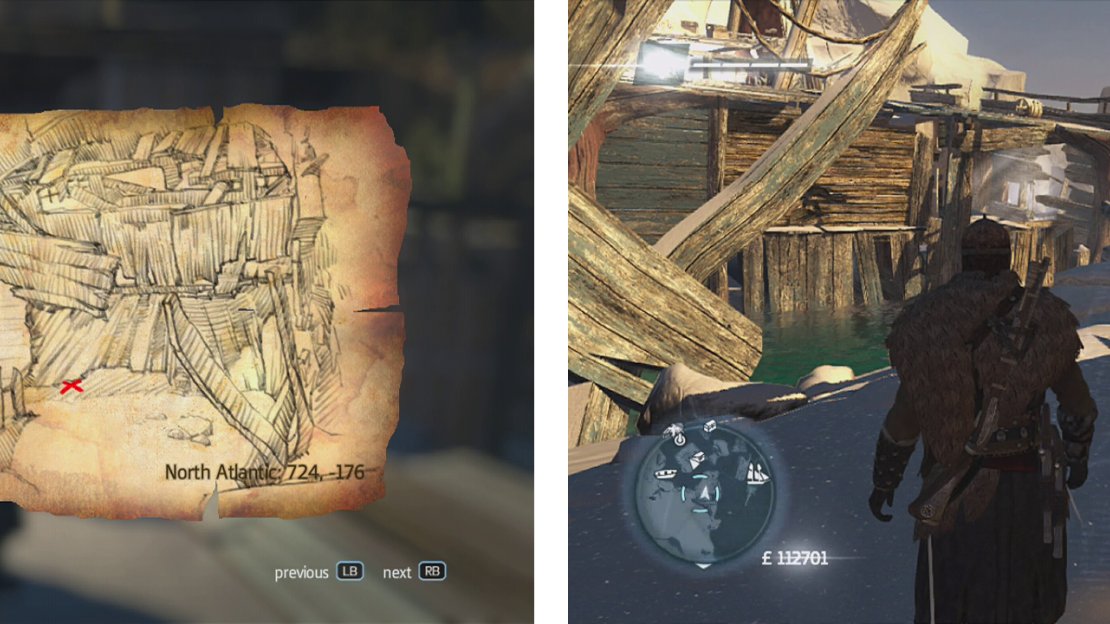 Go to the co-ordinates on the map (left) and find the location drawn (right) to find a dig spot.