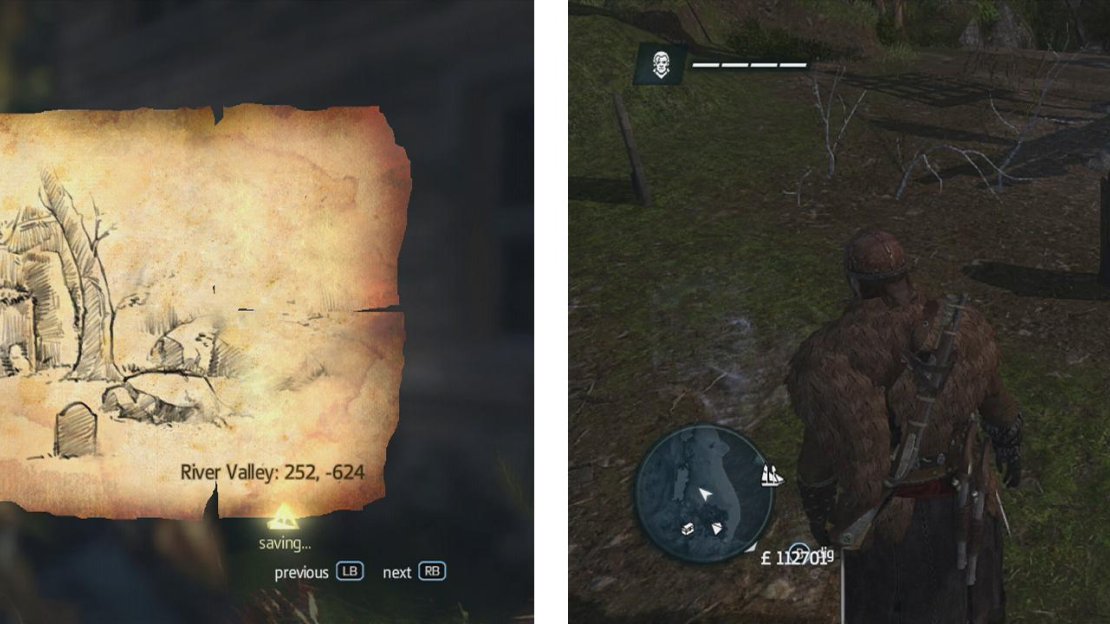 Go to the co-ordinates on the map (left) and find the location drawn (right) to find a dig spot.