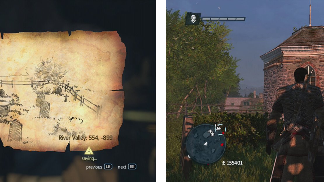 Go to the co-ordinates on the map (left) and find the location drawn (right) to find a dig spot.