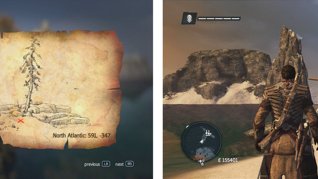 Go to the co-ordinates on the map (left) and find the location drawn (right) to find a dig spot.