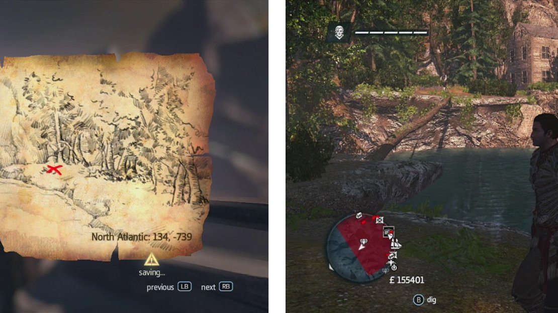 Go to the co-ordinates on the map (left) and find the location drawn (right) to find a dig spot.