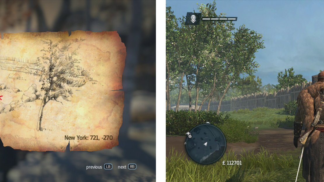 Go to the co-ordinates on the map (left) and find the location drawn (right) to find a dig spot.