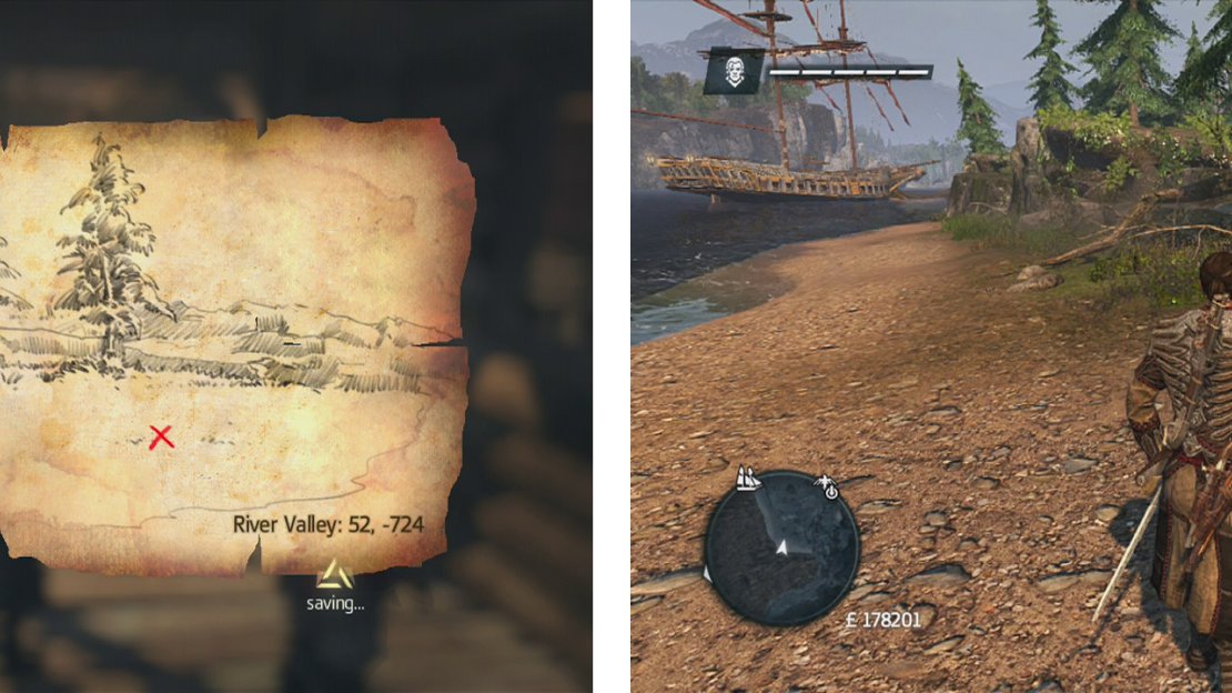 Go to the co-ordinates on the map (left) and find the location drawn (right) to find a dig spot.