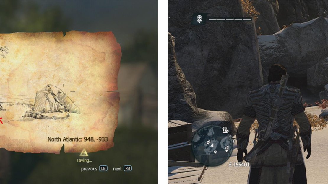 Go to the co-ordinates on the map (left) and find the location drawn (right) to find a dig spot.
