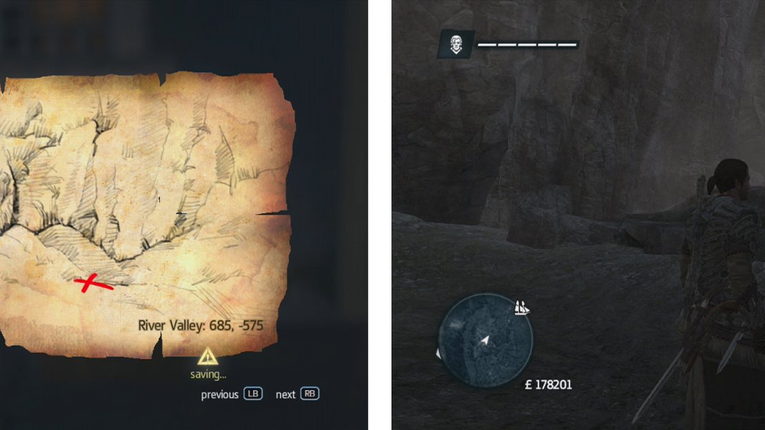 Go to the co-ordinates on the map (left) and find the location drawn (right) to find a dig spot.