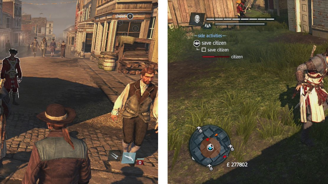 Regulars (left) often patrol around in groups. Agile enemies are quick and use knives (right).