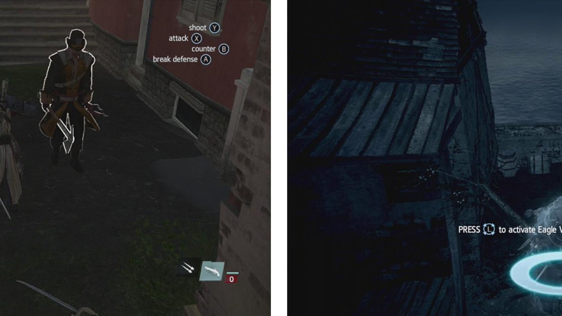 Brutes carry around a big axe (left). Stalkers are often hiding but can be detected via Eagle vision (right)