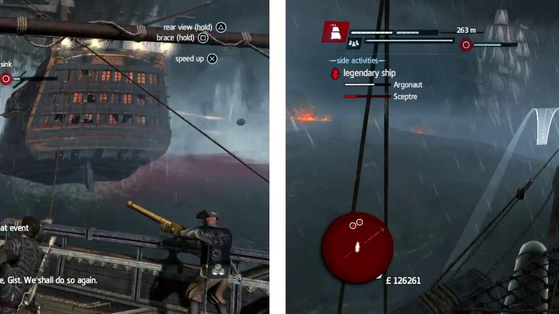 Once the Storm Forttress’s health drops enough, two more ships will appear. Quickly finish off the main threat (left) before taking on the newcomers (right).