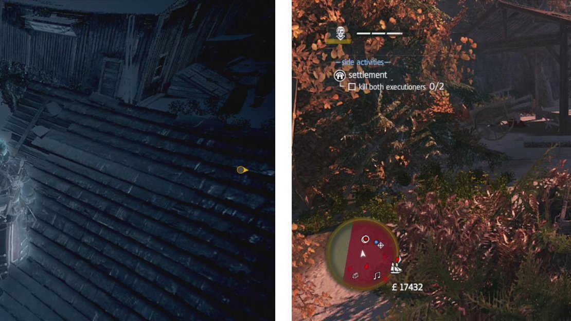 The captain patrols near the docks (left). We’ll need to kill the two executioners (right).