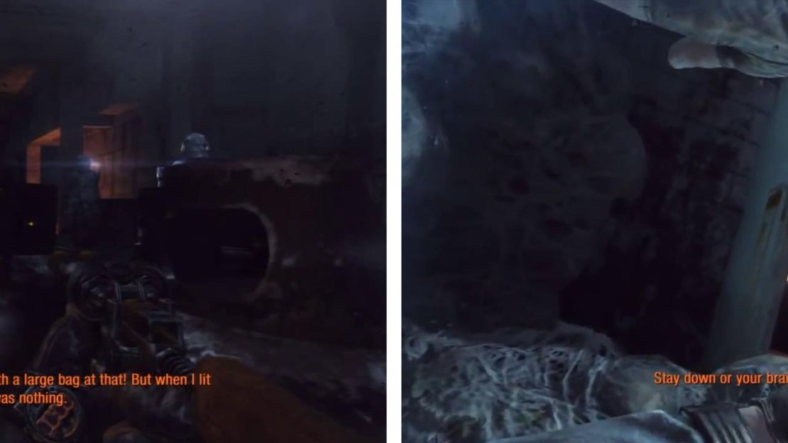 Wait for the patrol to walk past and then enter the now opened tunnel (left). Continue through the vent until you encounter a scene to end the level.