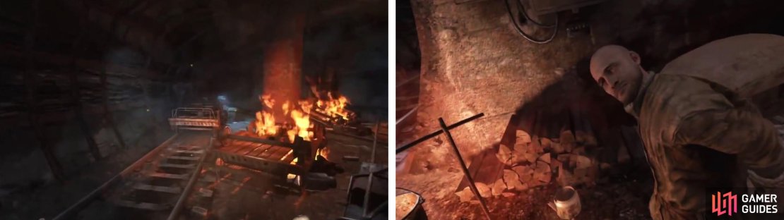 Work your way through the first junction area (left) and free the refugee in the tunnel behind it (right).