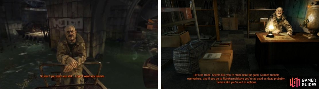 After getting off the boat, follow the bald guy to his office to find a Diary Note.