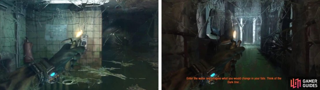 As you move through the water ignore the phone (left) for an achievement/trophy. Keep moving until a scene plays.