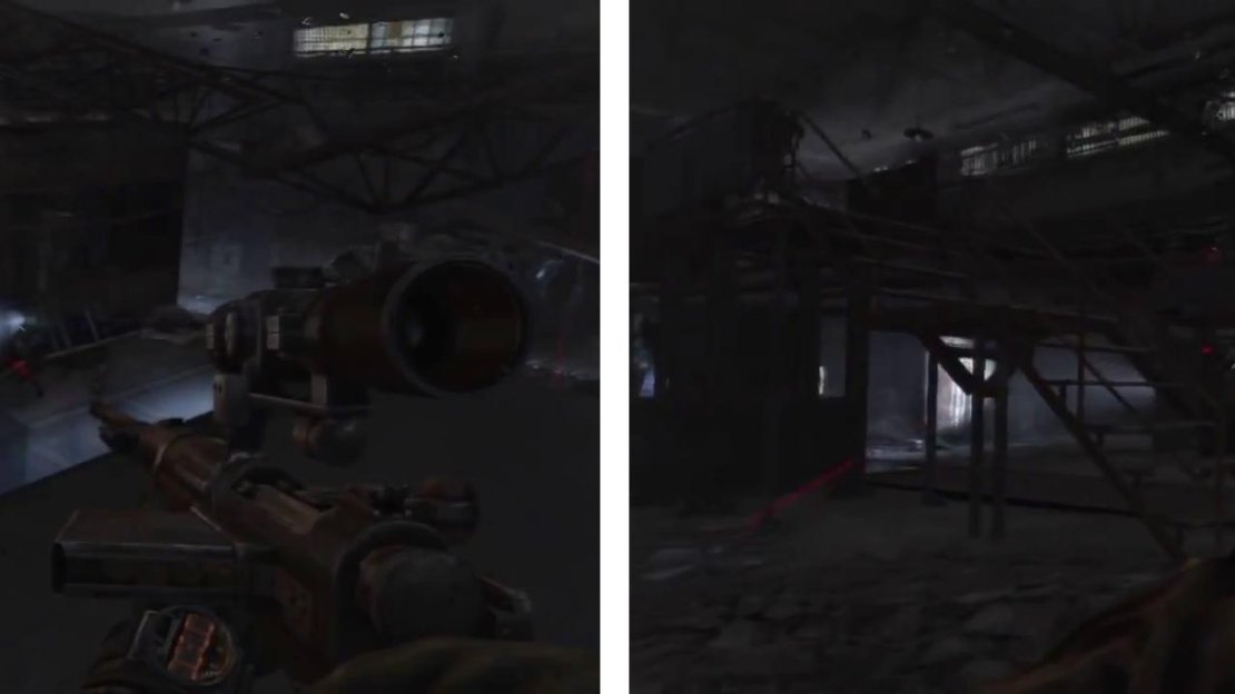 Soon after entering the depot, a large group of enemies will enter as well. Drop down into the large depot room and take them out quietly.