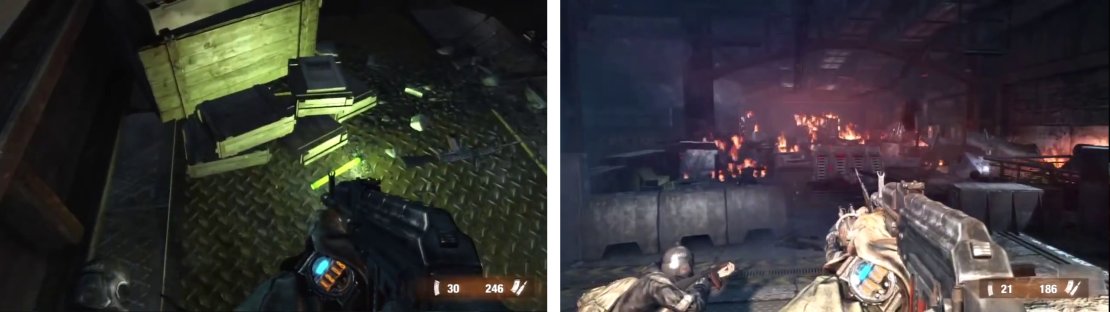during the final defense sequence, grab the Diary Note (left) before focusing on the shieldwall (right).