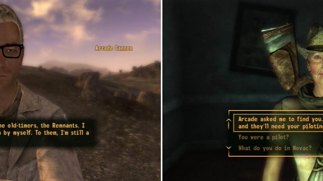 Earn Arcade Gannon’s trust and he’ll ask you to help gather the remnants (left). Talk to the remnants, tell them of the reunion, then listen to Arcade aftewards for some backstory (right).