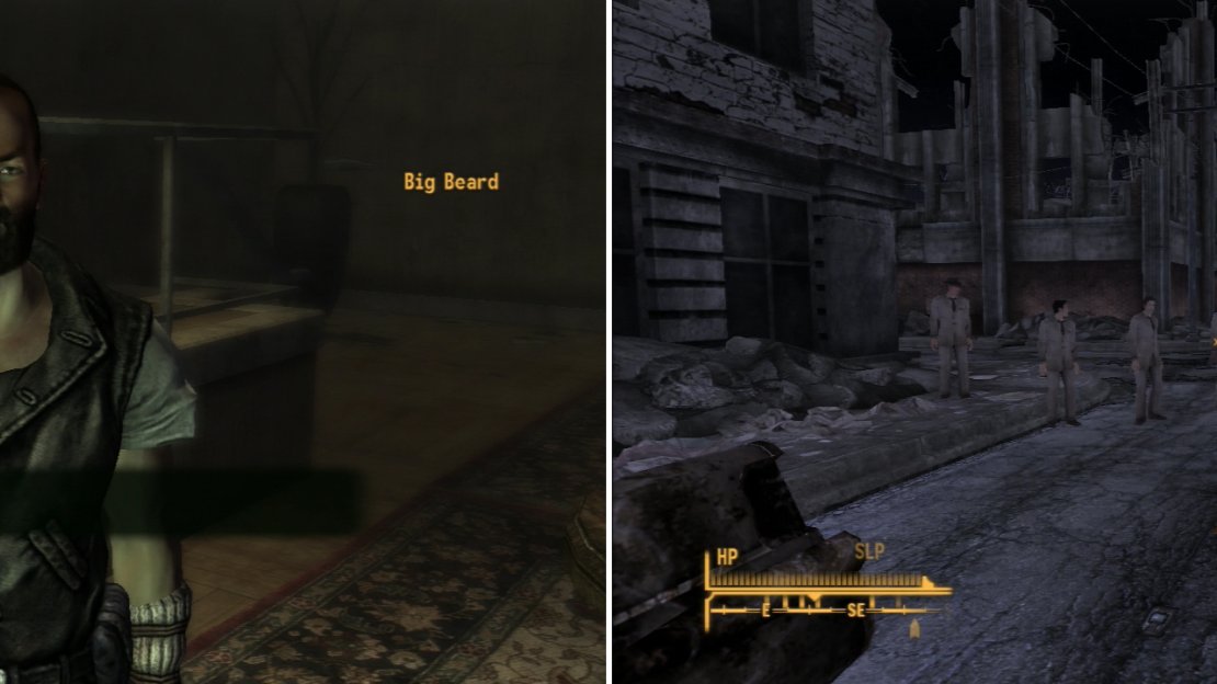 If you head over to the Atomic Wrangler you can recruit The Beards, who will provide muscle during the escape (left). As you flee through Freeside, you’ll be stopped by some Omerta Thugs (right).