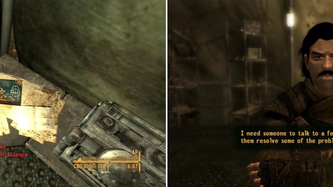 Grab the Big Book of Science from the desk in the Camp Forlorn Hope Command Center (left) then talk to Major Polatli, who will task you with helping out his officers around the camp (right).