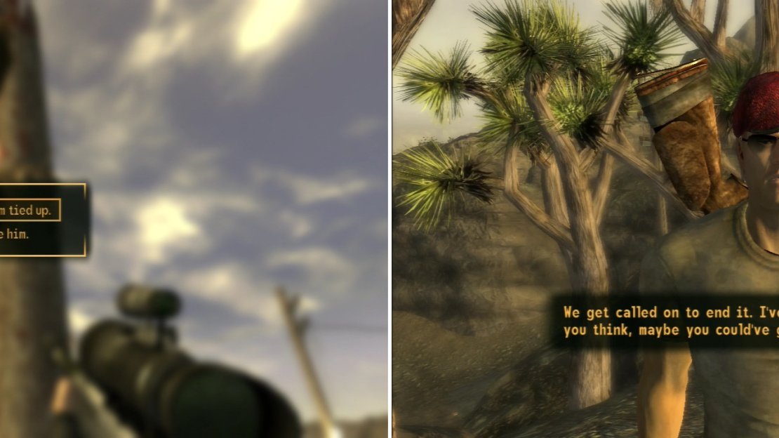 If you’re too much of a badass to take Ranger Milo’s approach, storm Nelson and rescue the NCR captives (left) an action which Boone approves of greatly (right).