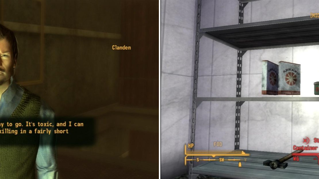 Clanden needs to kill a lot of people. Quickly. (left) You can steal the chlorine he needs for his murderous ambitions from the Ultra-Luxe (right) or you can buy it from Mick and Ralph’s.