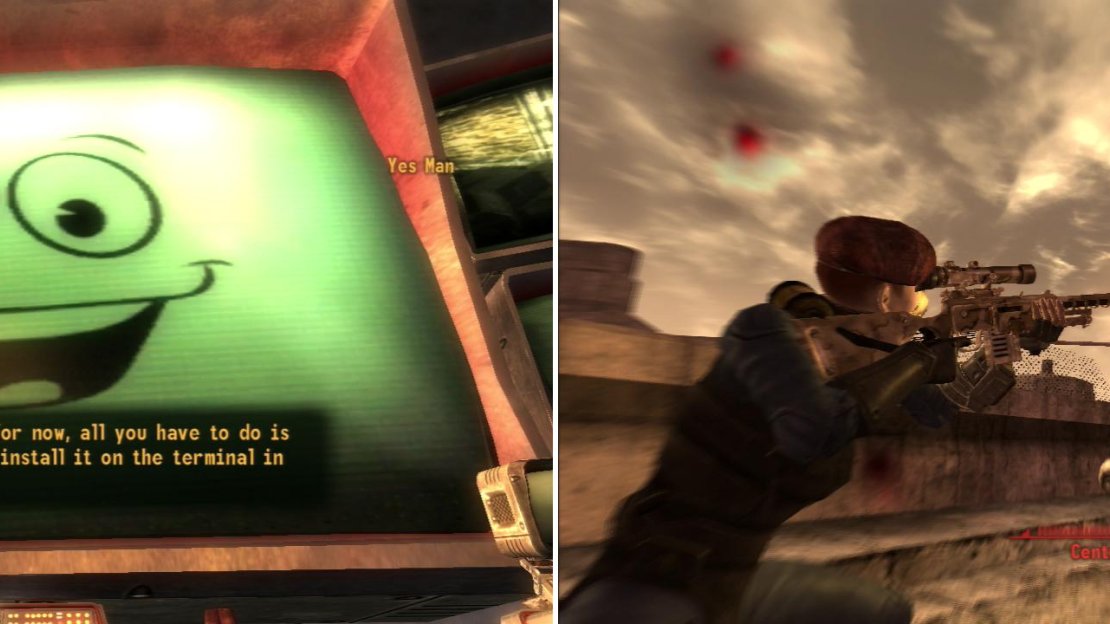 Yes Man will present you two ways you can achieve victory in the Second Battle of Hoover Dam (left). Whatever your goals, it’ll involve fighting your way through plenty of hostile Legion (and also possibly NCR) troops (right).